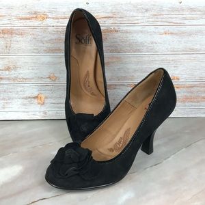 Sofft Fiorella Black Suede Pumps with Flower on Toe